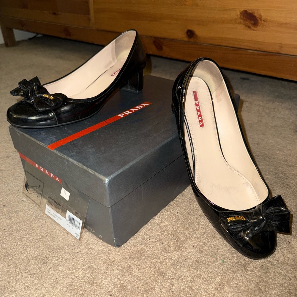 Prada Black Patent Leather Heels with Bow